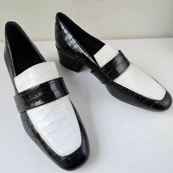 Freda Salvador NEW Rock Mid Heel Loafer Crocodile Emboss Leather Shoes Women 7.5 - Picture 1 of 13
